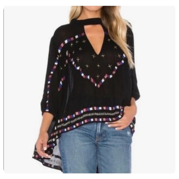 Anthropologie Chloe Oliver Marrakesh 
BLACK EMBROIDERED BEADED SWING BLOUSE NWOT - Picture 4 of 14